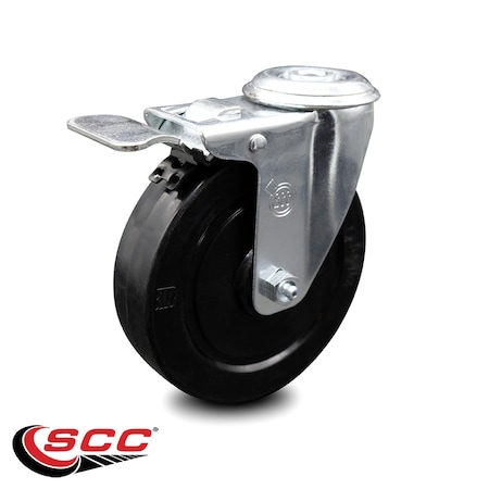 Service Caster 5 Inch Soft Rubber Wheel Bolt Hole Caster with Total Lock Brake SCC-BHTTL20S514-SRS